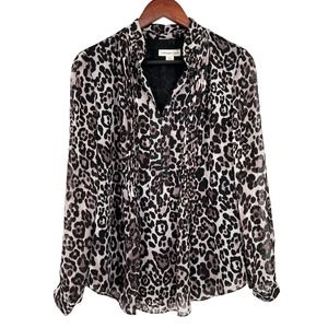 Coldwater Creek Womens Size Medium Leopard Cheetah Blouse Shirt Top Business